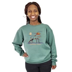 Adult Crewneck Sweat with Embroidery Outline Moose and Town Name.