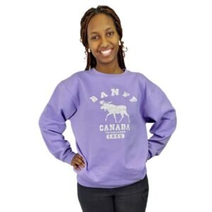 Adult Crewneck Sweater with Distressed Moose Design with Town Name