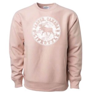 Adult Crewneck Sweat with Moose Lifestyle in Circle and Town Name.