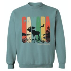 ADULT CREWNECK SWEAT WITH RETRO CANADA,MOOSE AND EAGLE & TOWN NAME