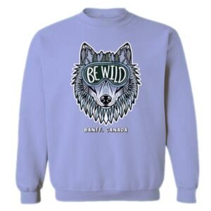Adult Crewneck Sweat with Be Wild Wolf Face and Town Name