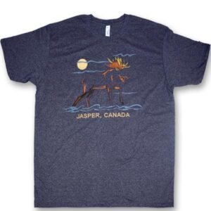 Adult  Heather T-Shirt with Outline Moose Full Front Embroidery and Town Name