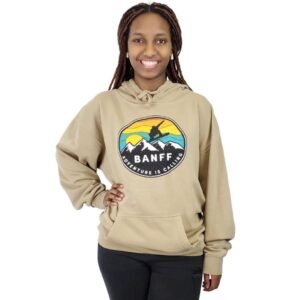 Adult Hood with Mountain in Circle Design and Town Name.