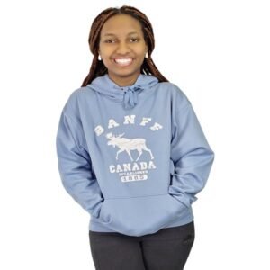 Adult hood with Distressed Moose Design and Town Name