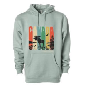 Adult Hoody With Retro Canada, Moose and Eagle With Town Name