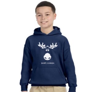 YOUTH HOOD WITH CARTOON MOOSE AND TOWN NAME