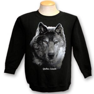 Adult Crewneck Sweat with Wolf Head on Black Design with Town Name.