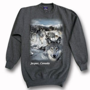 Adult Crewneck with New Wolves Scene Design and Town Name.