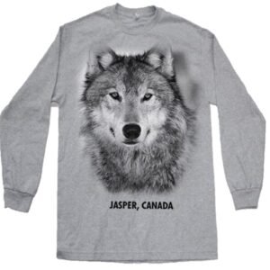 Youth long sleeve T-Shirt with Wolf Head Design with Town Name.