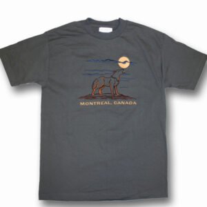 Adult T-Shirt with Embroidery Outline Wolf Full Front and Town Name (Charcoal)