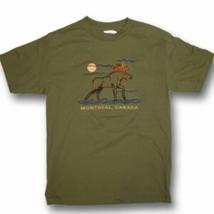 Adult T-Shirt with Outline Moose Full Front Embroidery and Town Name