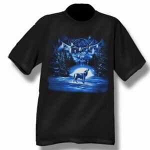 ADULT T-SHIRT DREAMCATCHER / WOLF & TOWN NAME (BLACK)