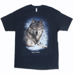 ADULT T-SHIRT W/REALISTIC WOLF (NAVY)