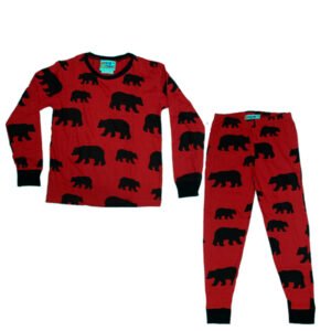 Loungewear Set long Sleeve, Black Bear on Red